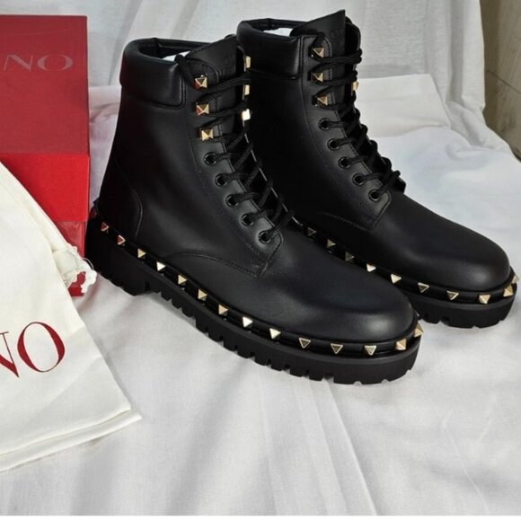 Valentino Garavani Women's Rockstud Lug Sole Combat Boots - Picture 1 of 9
